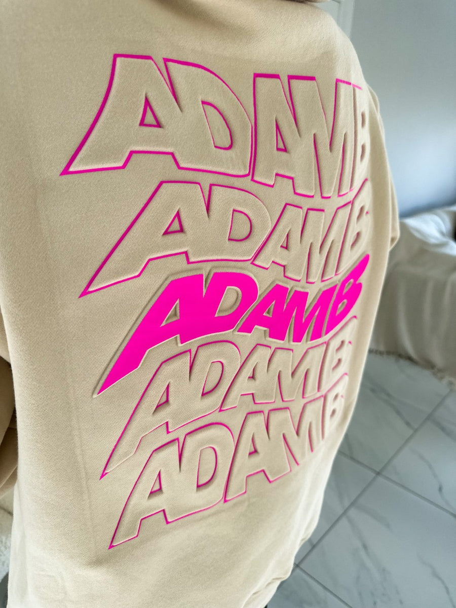 ADAM B - YOUTH BEIGE WAVE HOODIE With PINK LOGO – Adam B Merch