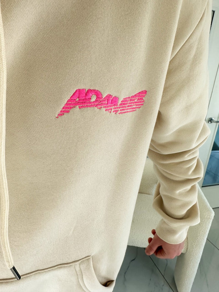 ADAM B - YOUTH BEIGE WAVE HOODIE with PINK LOGO