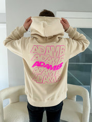 ADAM B - YOUTH BEIGE WAVE HOODIE with PINK LOGO